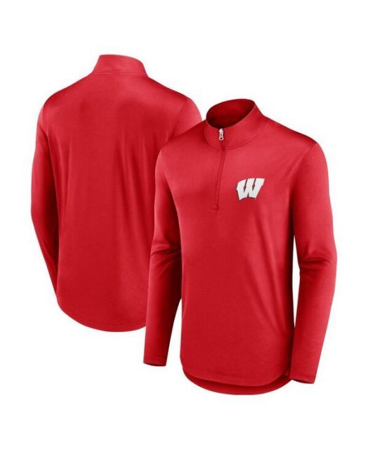 【送料無料】 ファナティクス メンズ シャツ トップス Men's Red Wisconsin Badgers Quarterback Mock Neck Quarter-Zip Top Red