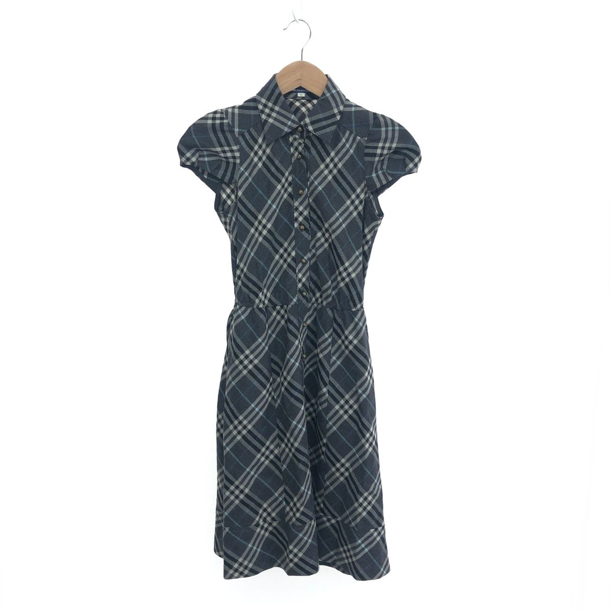 BURBERRY BLUE LABEL バーバリーブルーレーベル チェック柄パフスリーブワンピース サイズ 36 Aライン FMF43-627-08 グレー | 240001162212