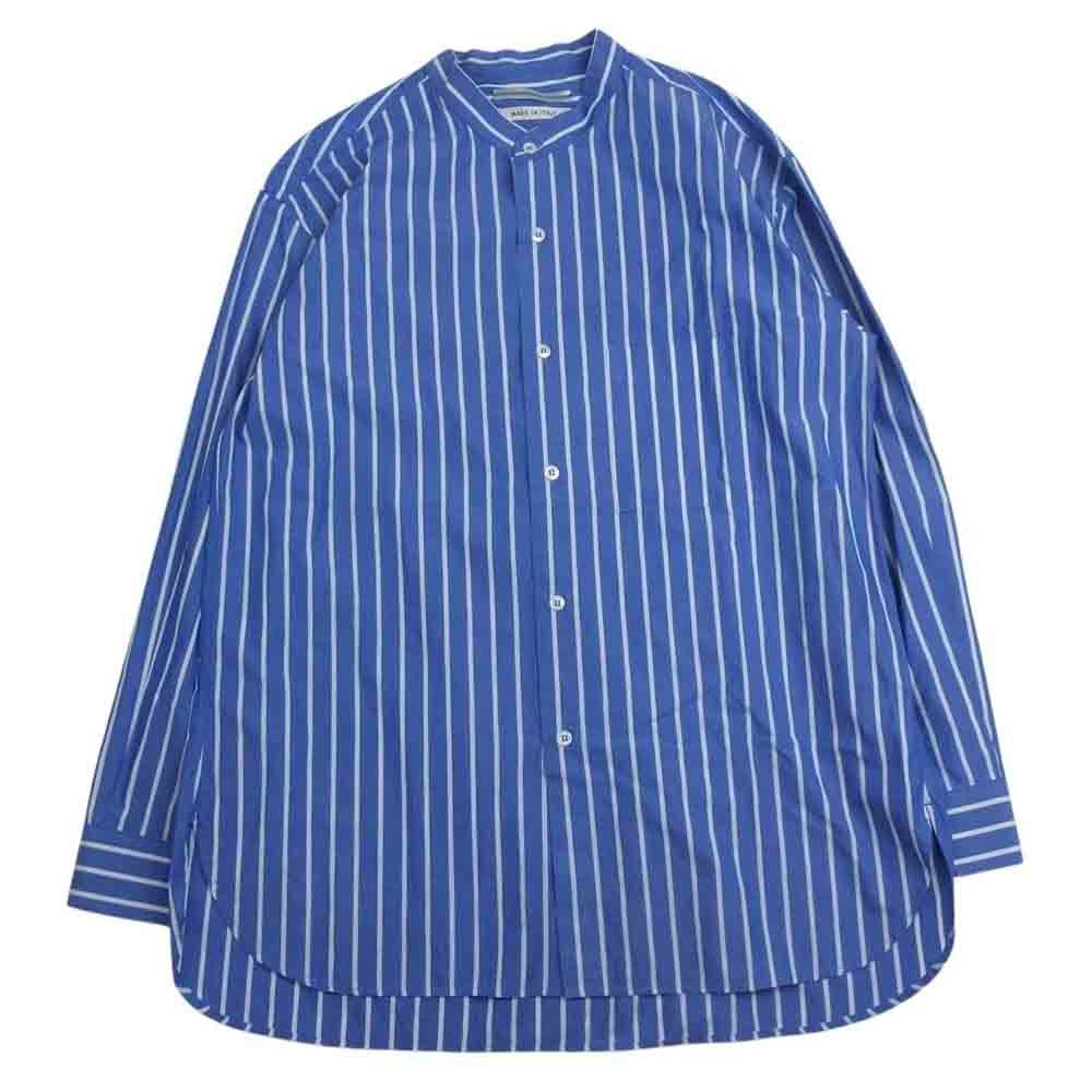 クリスタセヤ Cristaseya Striped Mao Shirt ストライプ マオ バンドカラー スタンドカラー 長袖 シャツ ブラウス  ブルー系 L【中古】 - メルカリ