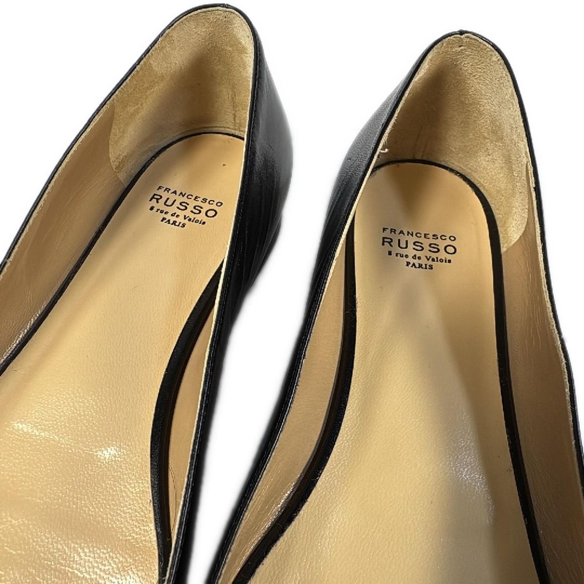 【偽造品10倍補償】公式正規品！FRANCESCO RUSSO(フランチェスコルッソ) フラットシューズ 38 1/2 レディース - 黒 レザー 保育園 ブーツ