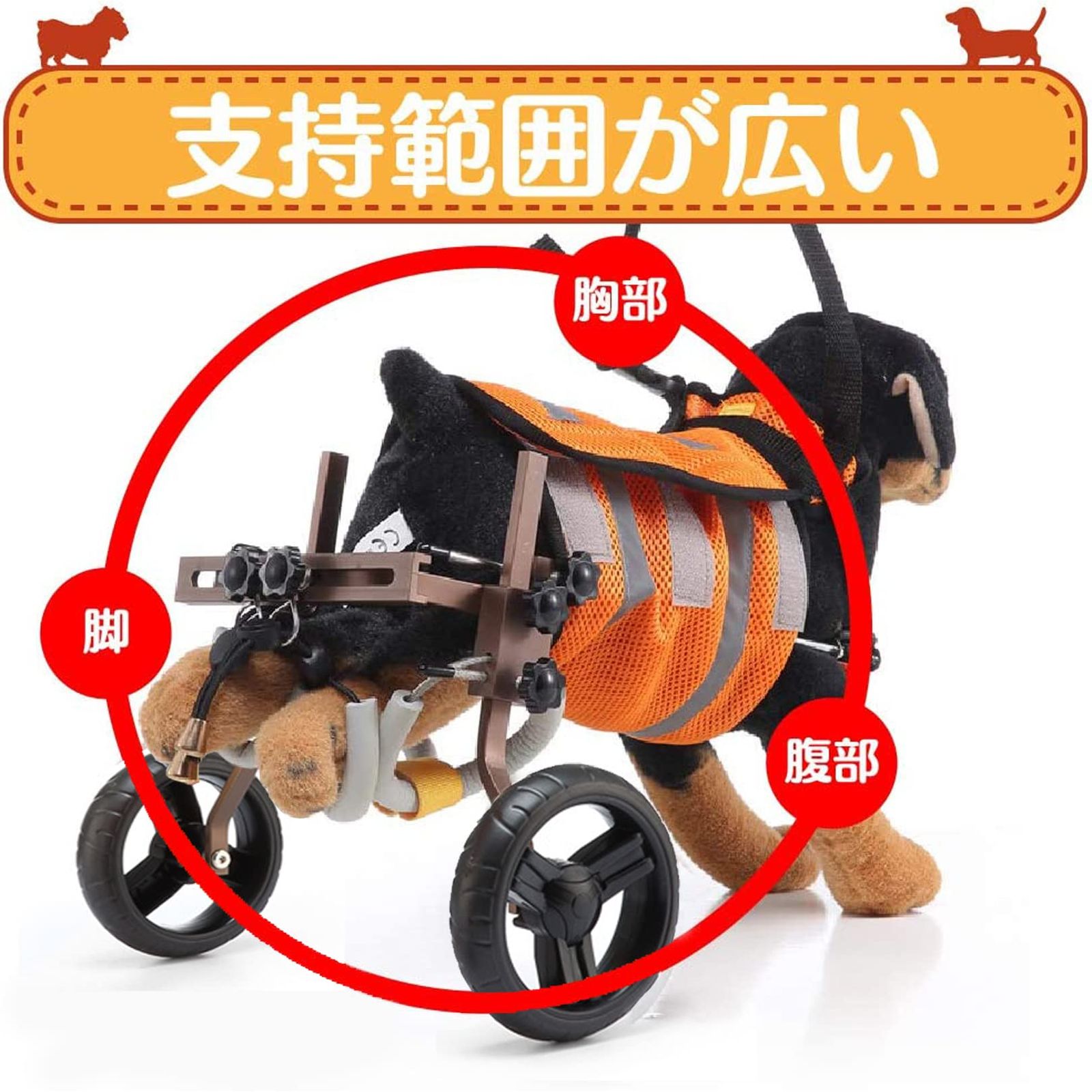 sac taske 犬用 車いす ペット 歩行器 小型犬用 車椅子 ドックウォーカー 補助輪 ブラウン