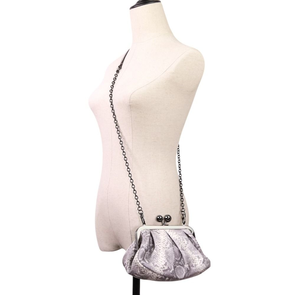 未使用 21AW Weekend Max Mara マックスマーラウィークエンド パスティチーノ パイソン型押し 2WAY がま口 チェーンバッグ グレー レディース 古着 中古 USED 未使用 21AW Weekend Max Mara マックスマーラウィークエンド パス