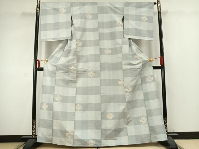 平和屋着物 本場越後伝承紬 単衣 吉祥花文 反端付き 正絹 AABC3802fy