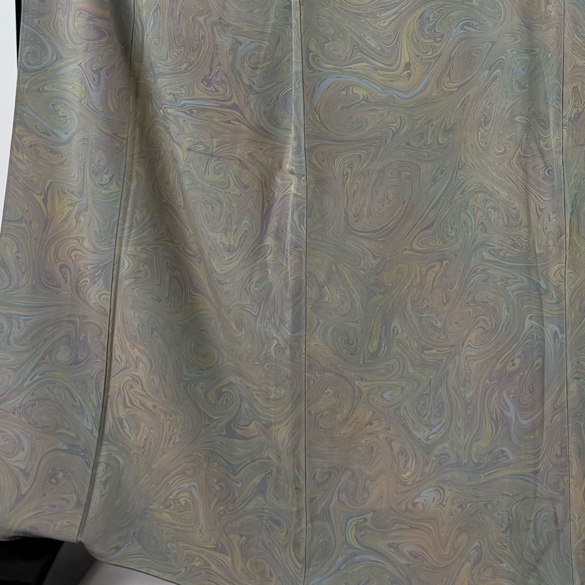 小紋 身丈166.5cm 裄丈68cm L 袷 薗部正則 鈴乃屋 落款 墨流し 灰緑 正絹