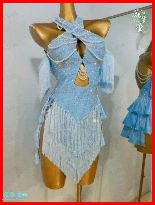 ラテンドレス ワンピース 花 ブルー色変更可 オーダーメイド 25