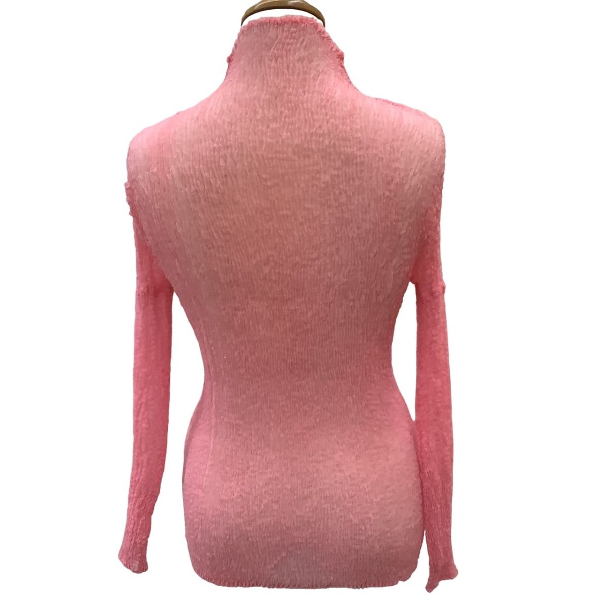  ISSEY MIYAKE Haat イッセイミヤケ シフォン 波プリーツ タートルネックカットソー ピンク 長袖 Tシャツ カットソー