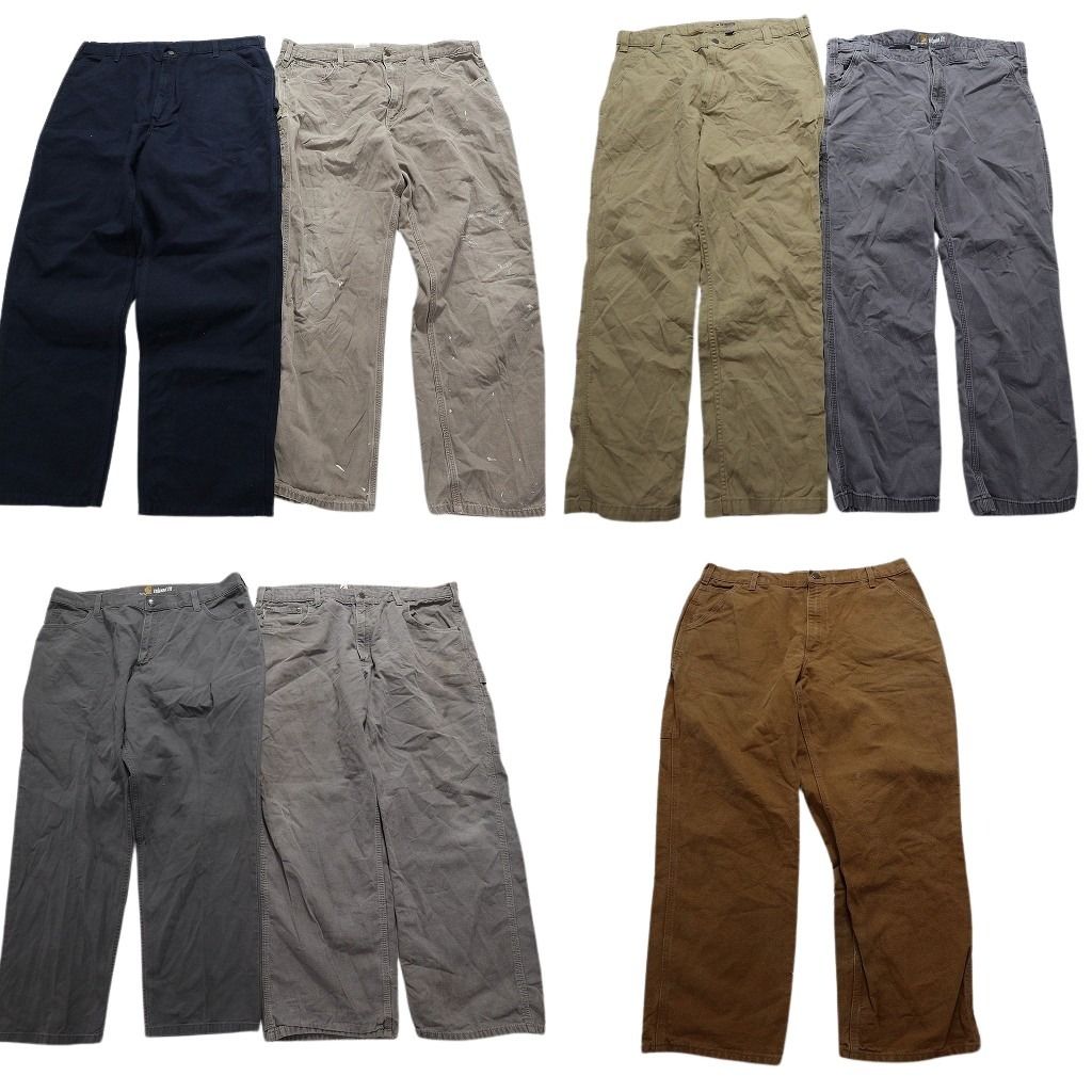 古着卸 まとめ売り カーハート Carhartt ダック ペインター パンツ 7枚セット (メンズ 40 ) ペインティング ネイビー 中古 古着 NA2083