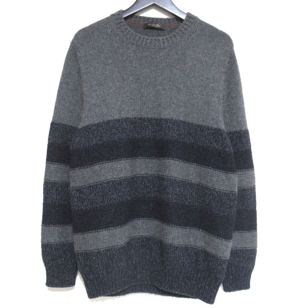 美品 Loro Piana ロロピアーナ カシミヤ シルクブレンド ボーダー柄 