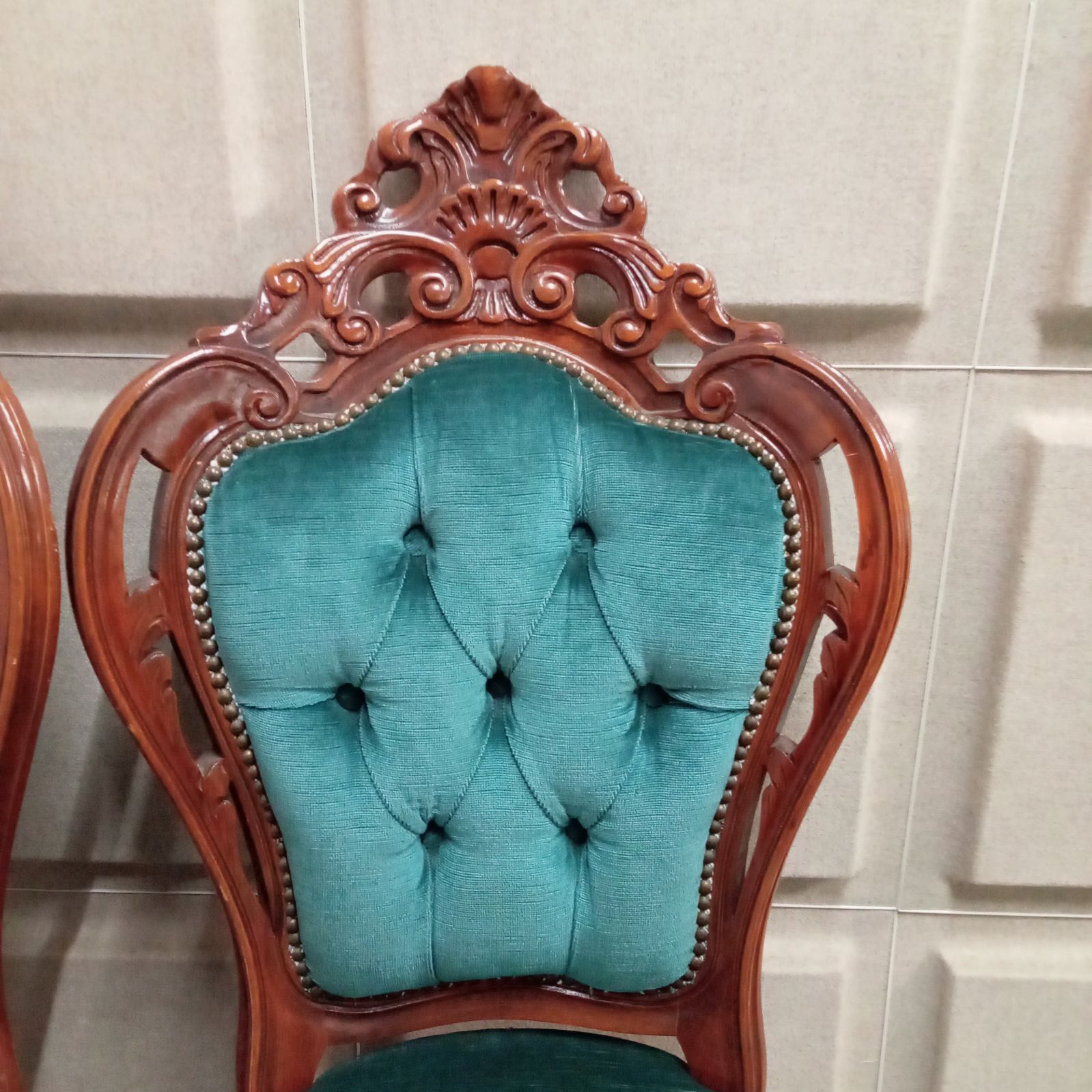 アンティーク ロココ調 ダイニングチェア ブルー 猫脚 ヴィンテージ