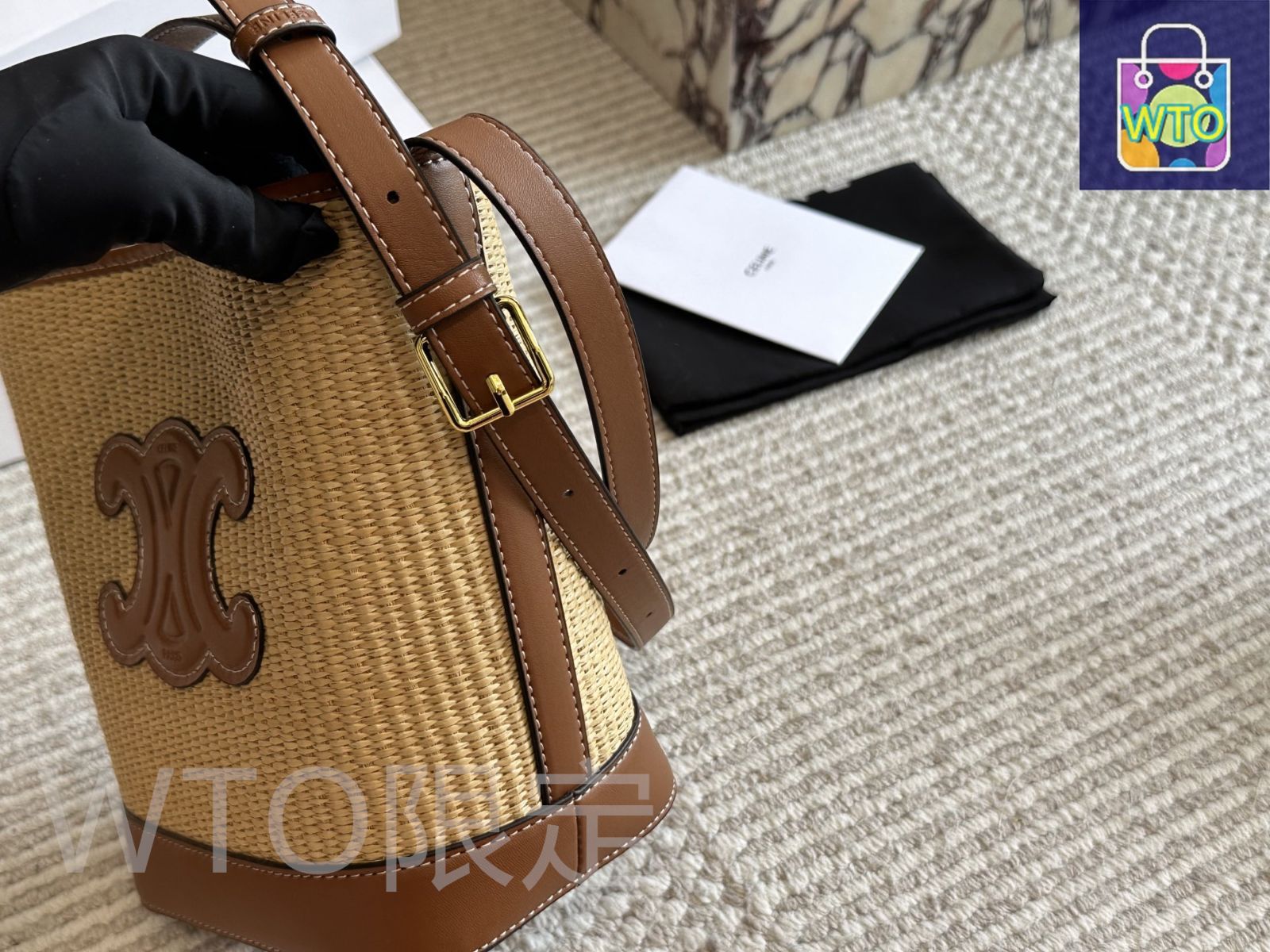 【CELINE】　セリーヌストロー　ツイード　ハンドバッグ 今日特価】Celine セリーヌ アップグレードモデル ストロー
