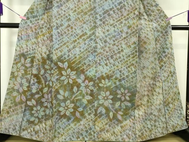 平和屋本店□極上 菅原工房 菅原結作 漢方染紬 訪問着 草花文 逸品  