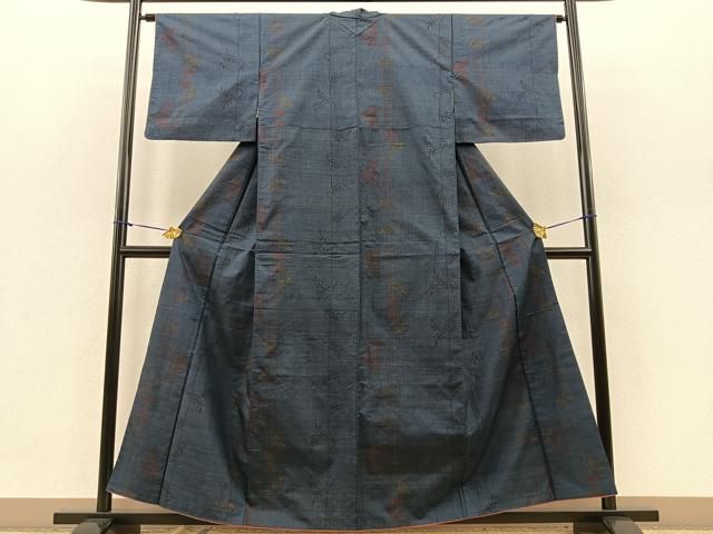 平和屋着物○本場染大島紬 井桁絣文様 正絹 逸品 AAAT0559zg わたっ 