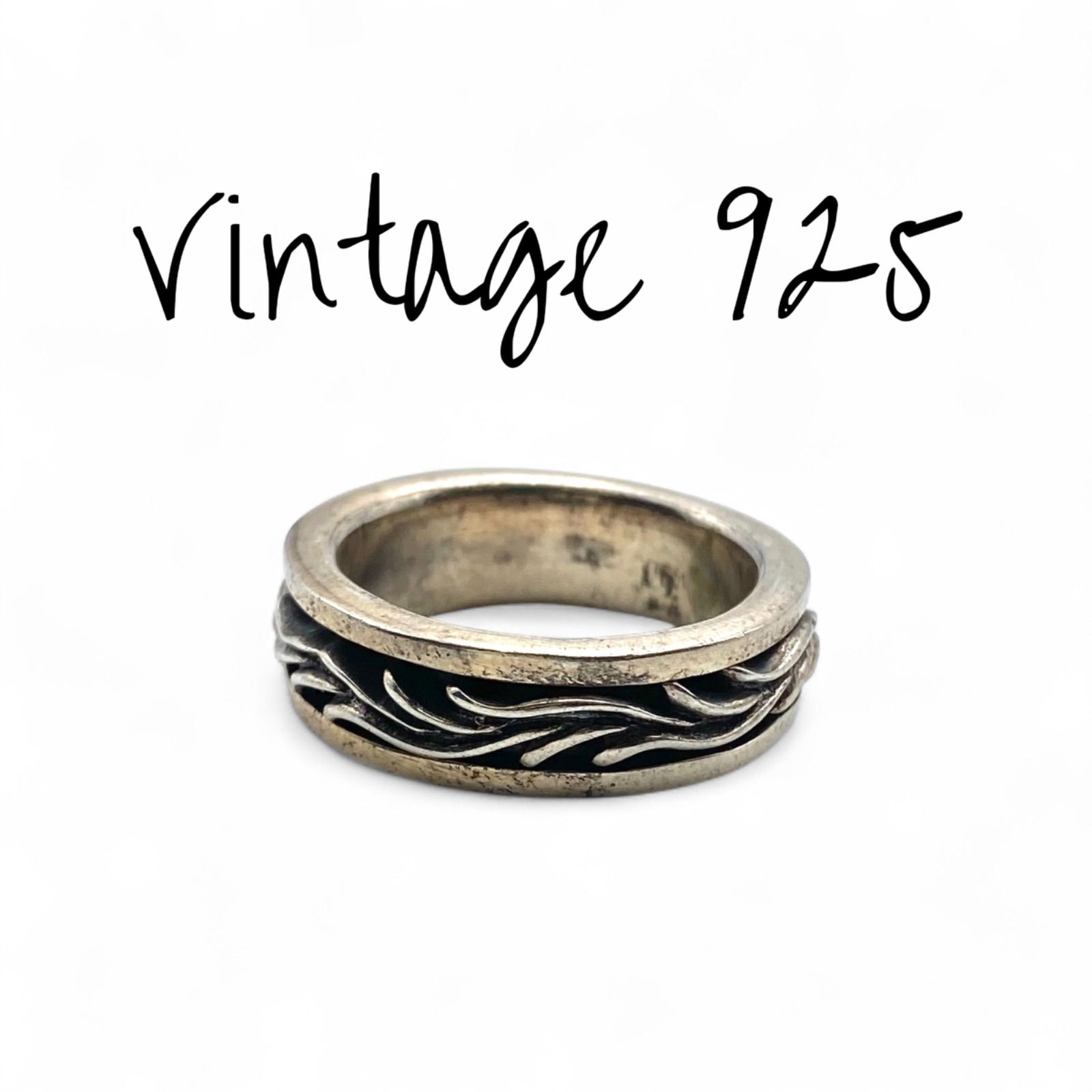 渦巻く唐草 アラベスク Silver 925 刻印 90s Vintage Ring シルバー リング 19号 ユニーク 回転式