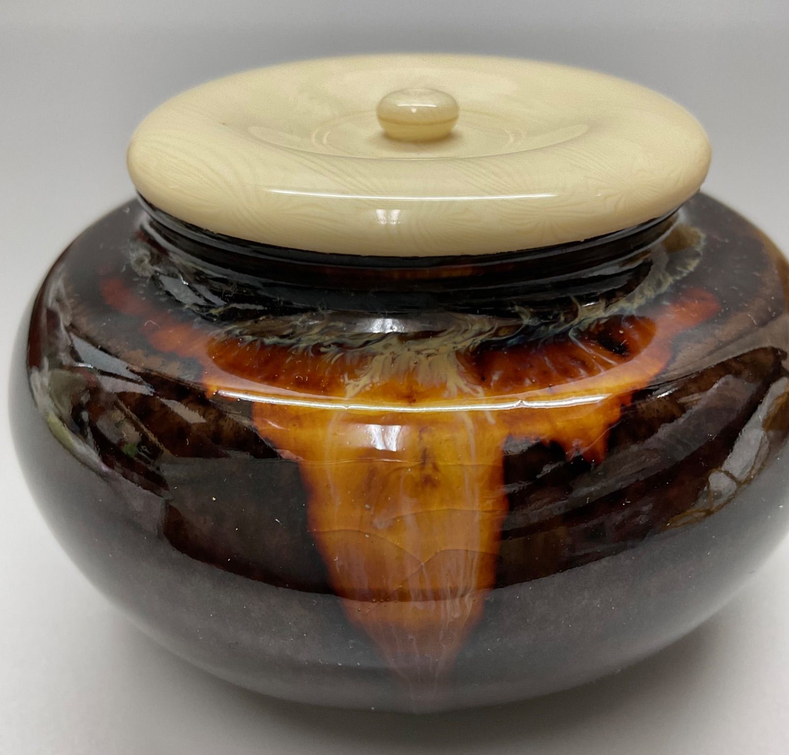 洛東桶谷定一作　大海茶入 S11 洛東 桶谷定一作 大海茶入 茶入 共箱 仕覆付 東福寺緞子 茶器