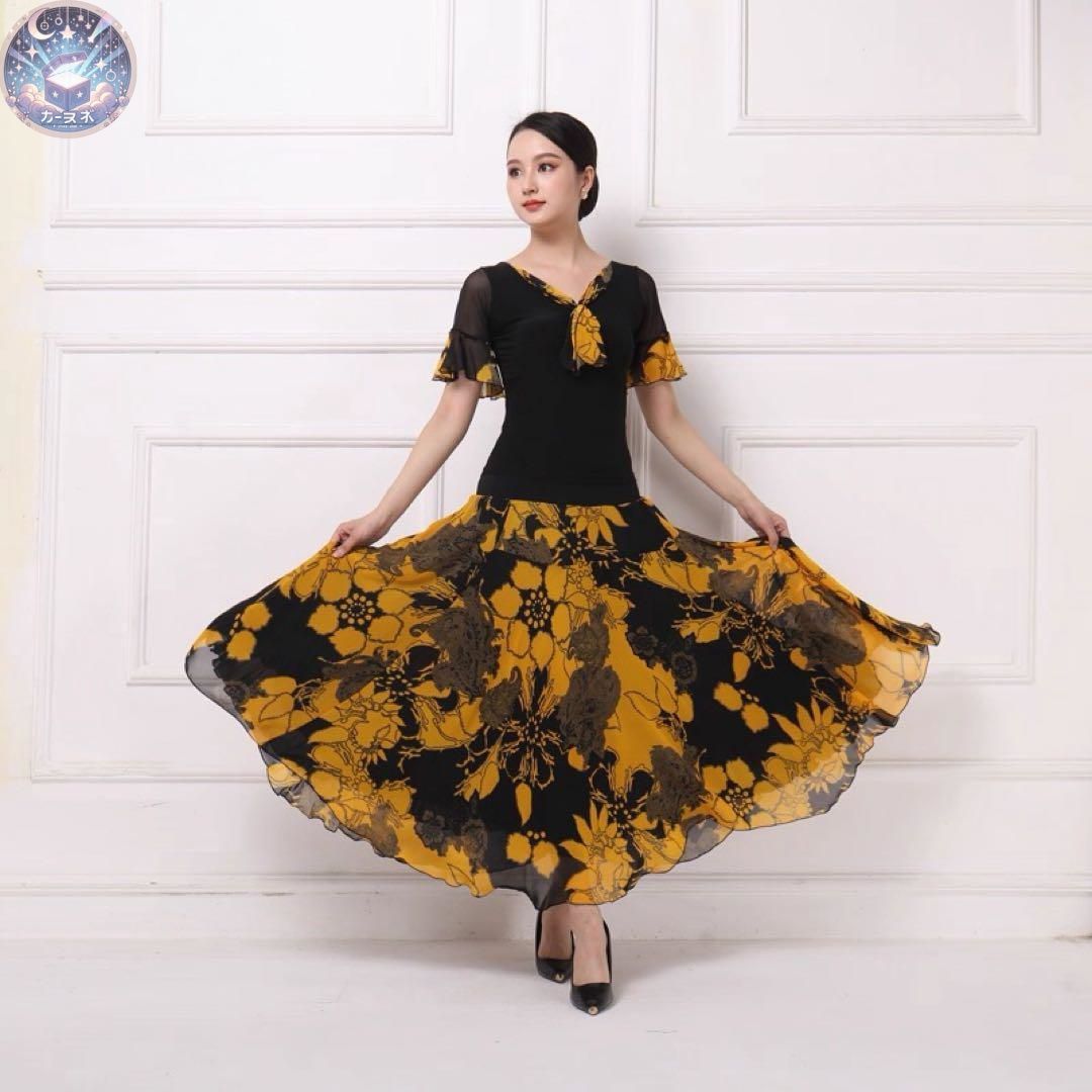 ♥ 花柄練習着トップス-スカート2点セット 練習着としてもダンスパーティーにも