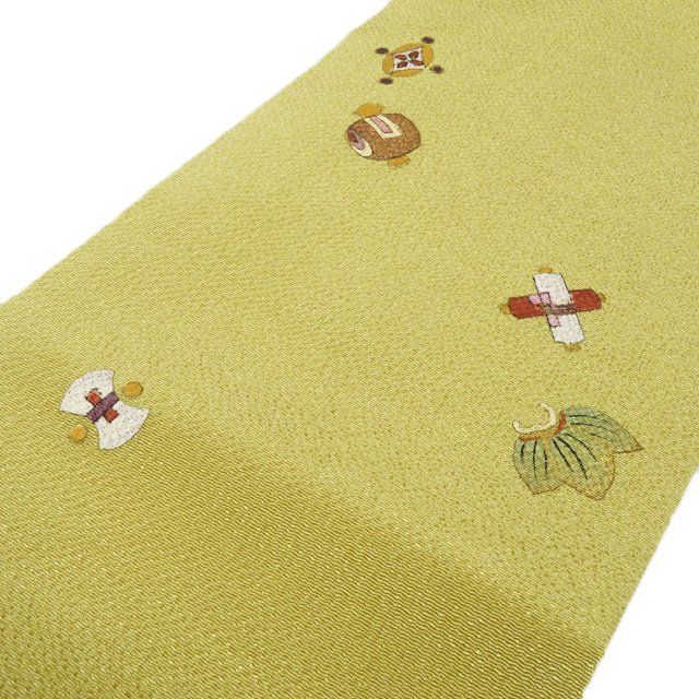 平和屋着物○九寸名古屋帯 組織 間道 銀糸 正絹 逸品 DAAX8529cm 2025