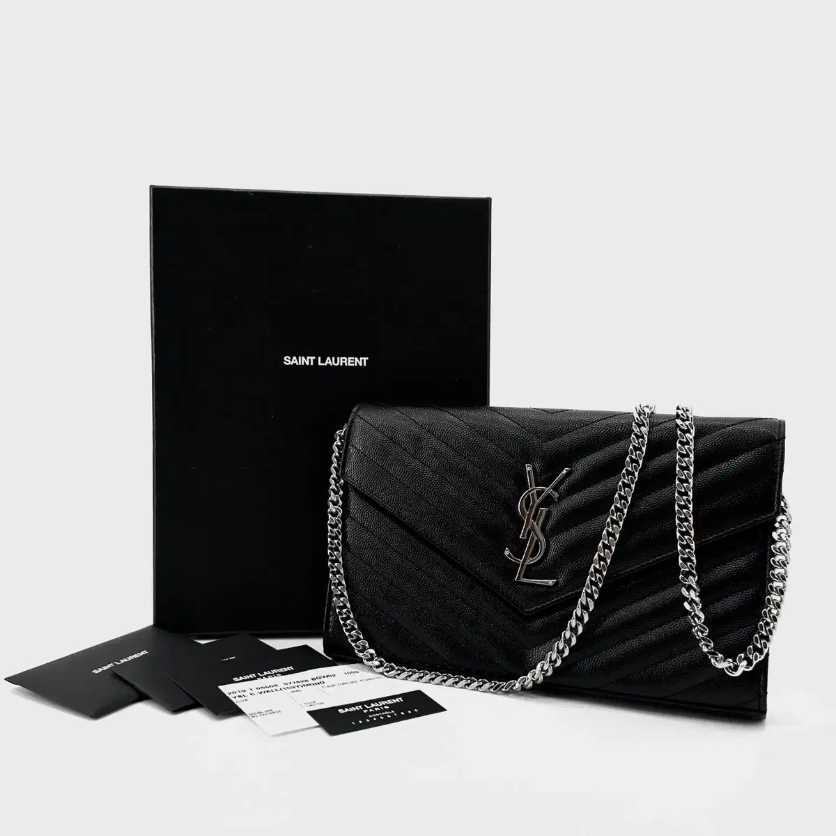 サンローラン シルバー マトラッセ カサンドラ チェーン ショルダーバッグ WOC 377828