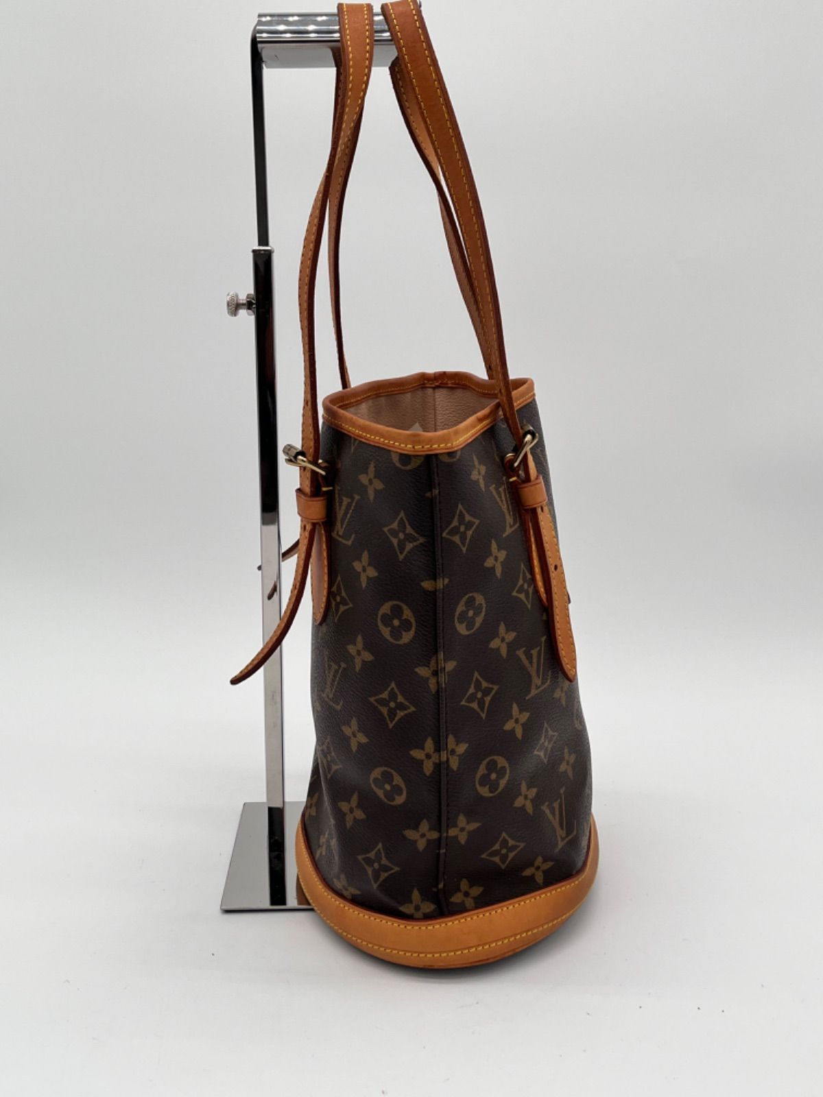 【美品】LOUIS VUITTON　ルイヴィトン　M42238　バケットPM　バケツ型 トートバッグ　ショルダーバッグ　モノグラム　ブラウン　プチバケット