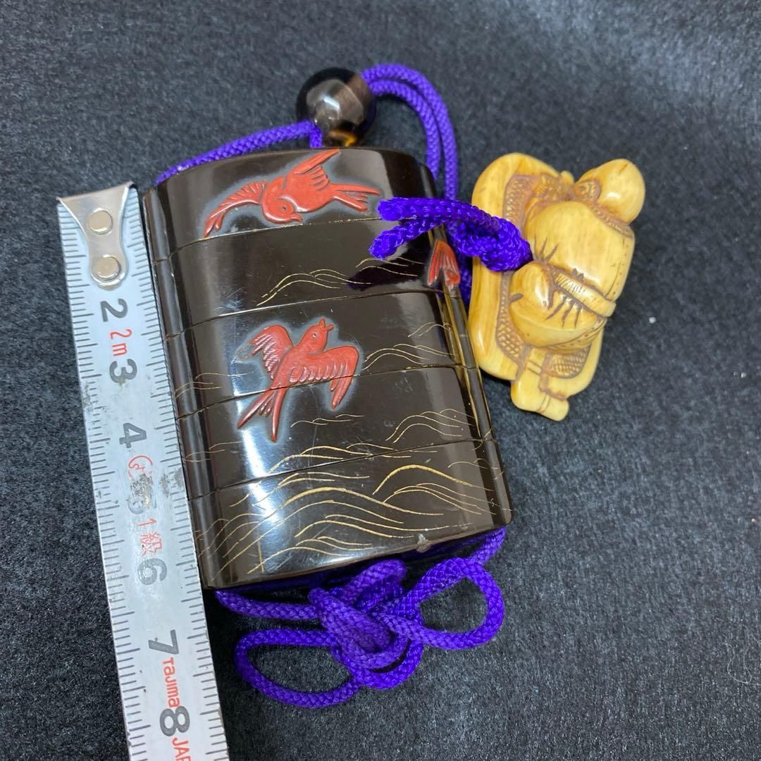 堆朱蒔絵波千鳥五段印籠