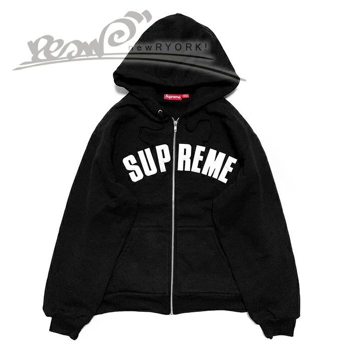 送料無料 メンズ ジップアップパーカー ブラック Supreme