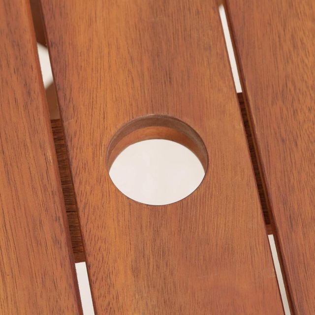 不二貿易 ガーデン テーブル ラウンド 81060 幅68.5×奥行68.5×高さ72cm ブラウン 天然木 折りたたみ パラソルホールつき