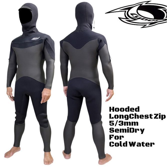 6サイズ サイバー ウェットスーツ 5 3mm セミドライ フルスーツ フード付き ロングチェストジップ モデル Cyber WetSuit 5 3mm Semidry FullSuits Hooded LongChestZip BlackEdition