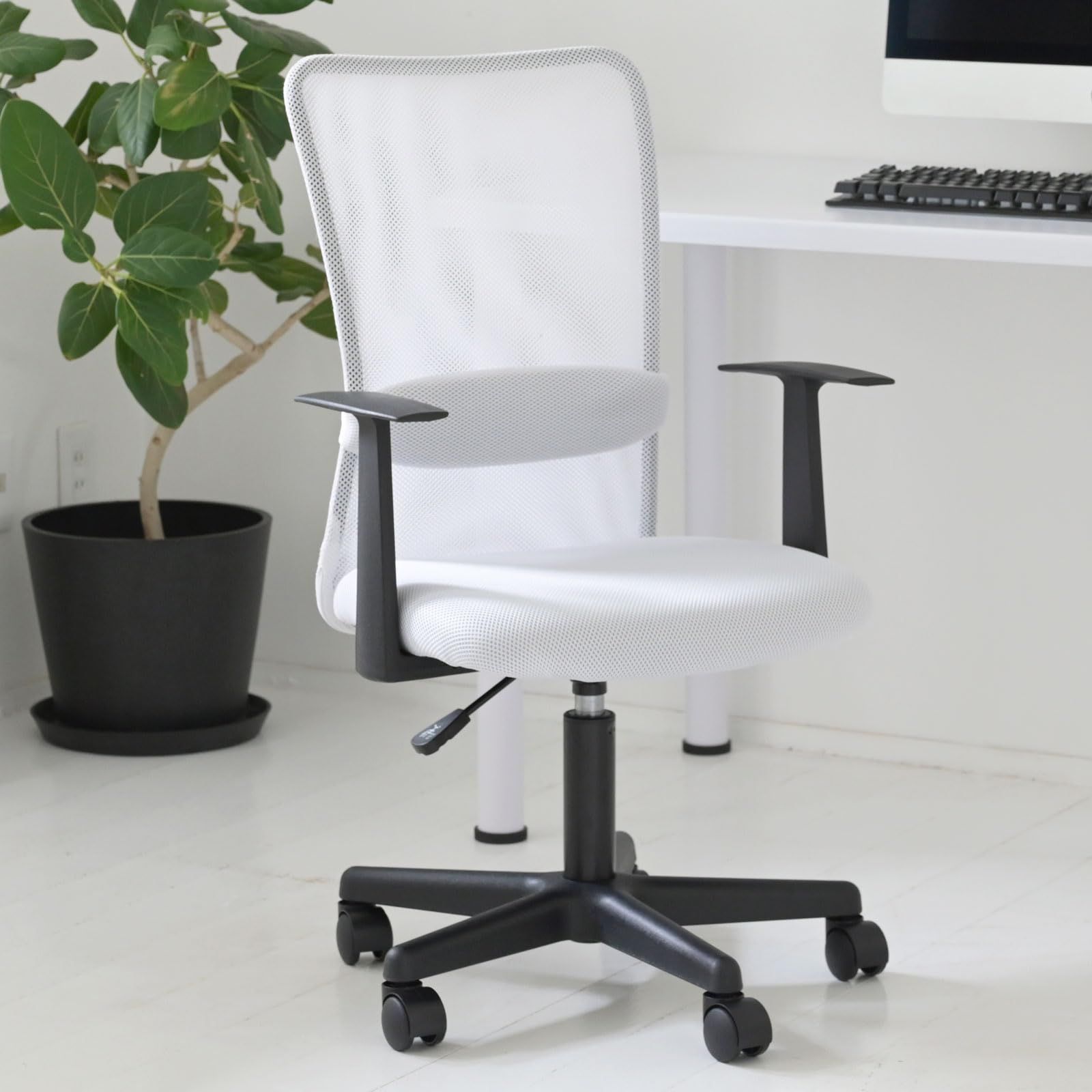 肘付き ランバーサポート メッシュ 幅54×奥行59×高さ85-97cm デスクチェア オフィスチェア 学習椅子 テレワーク 組立品 山善 YAMAZEN ホワイト|ブラック EHL-50A WH|BK
