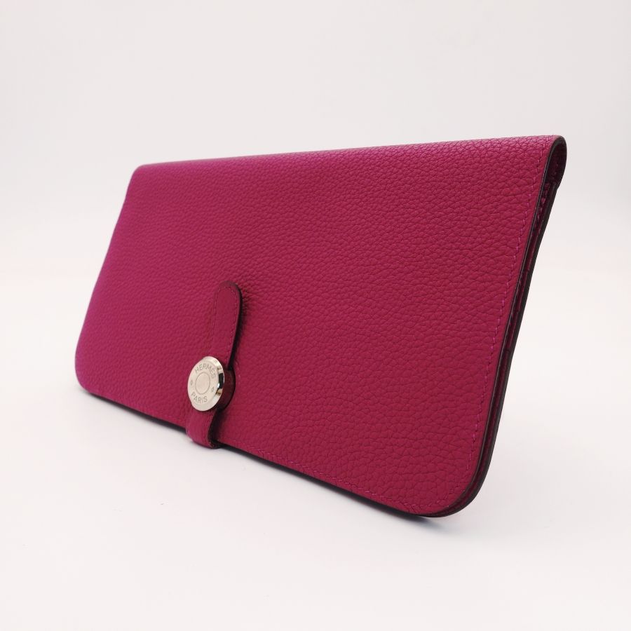 エルメス HERMES ドゴンロング パープル 長財布 レザー シルバー金具