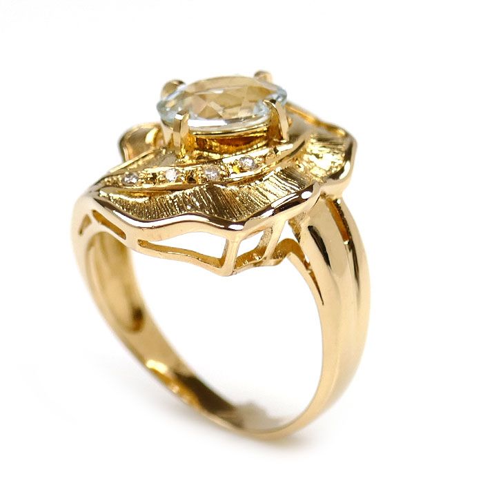 K18YG イエローゴールド リング 指輪 アクアマリン ダイヤモンド0.05ct 11.5号 5.7g レディース