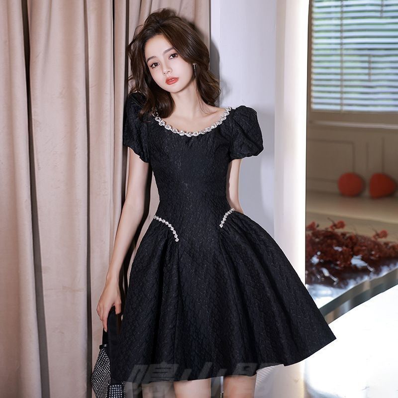 送料無料 ブラック ミニドレス Aライン 三分袖 高腰 レディース パーティー 誕生日 2025夏 ワンピース 普段使い お呼ばれ XS～3XLWP今だけ 109