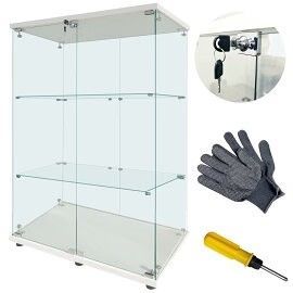 2001 両扉 強化 ガラス ケース 4段 ホワイト 鍵付き 豆脚付き 転倒防止器具付き フィギュア プラモデル プラモ 鑑賞 展示 自宅 店舗 ディスプレイ 付属品 一部地域離島別途配送料有