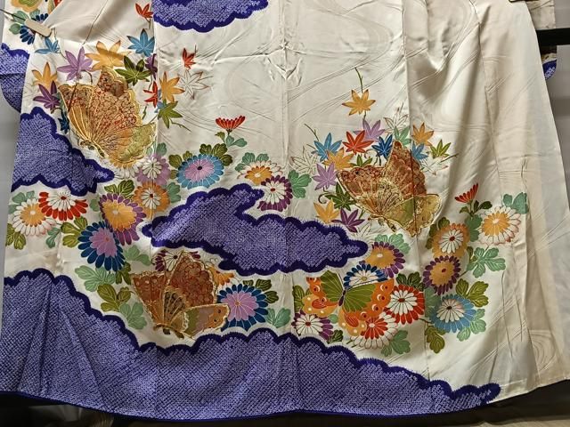 平和屋着物□豪華振袖 駒刺繍 絞り 雲取り花蝶文 金彩 正絹 逸品  