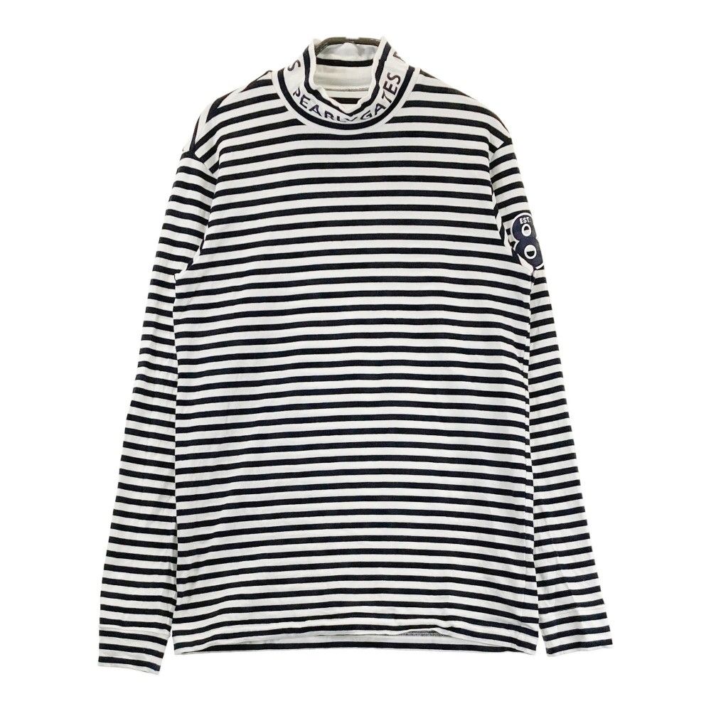 サイズ：5 PEARLY GATES パーリーゲイツ  ハイネック 長袖Tシャツ ボーダー柄 ホワイト系 [240101437126] ゴルフウェア メンズ ストスト サイズ：5 PEARLY GATES パーリーゲイツ ハイネック 長袖Tシャツ