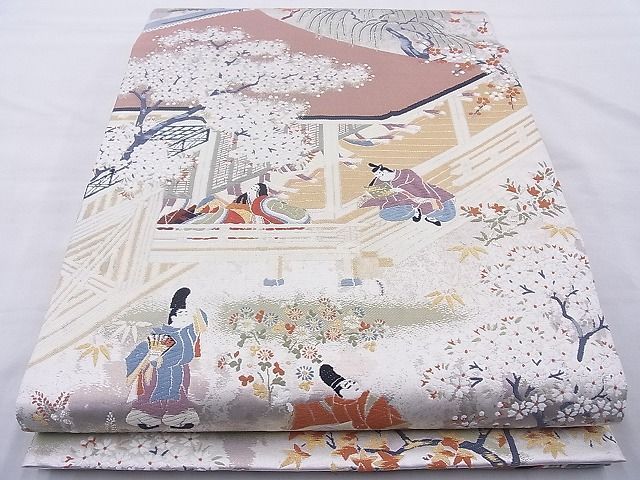 平和屋野田店◎全通柄袋帯　唐織　源氏物語　金銀糸　逸品　BAAJ0944cm