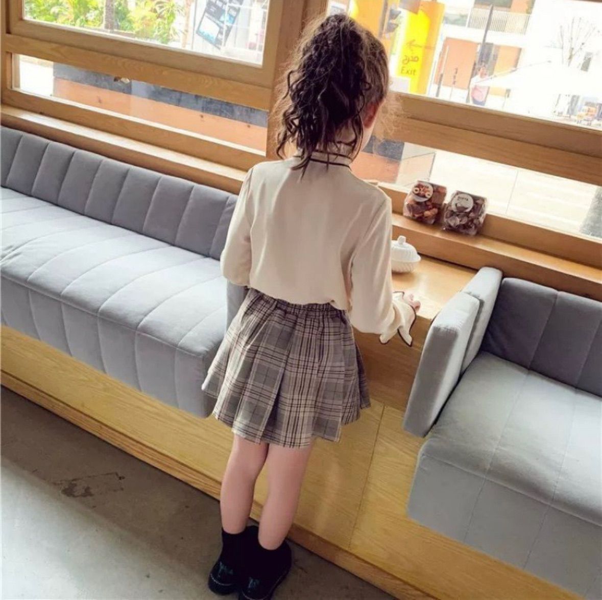 120 キッズ 女の子 ハートリボン チェックスカート セット 制服 子供服