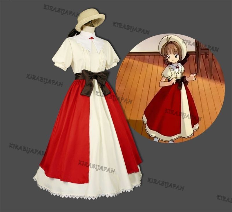 カードキャプターさくら 木之本桜 ドレス 麦わら帽子 コスプレ 衣装セットSGOA