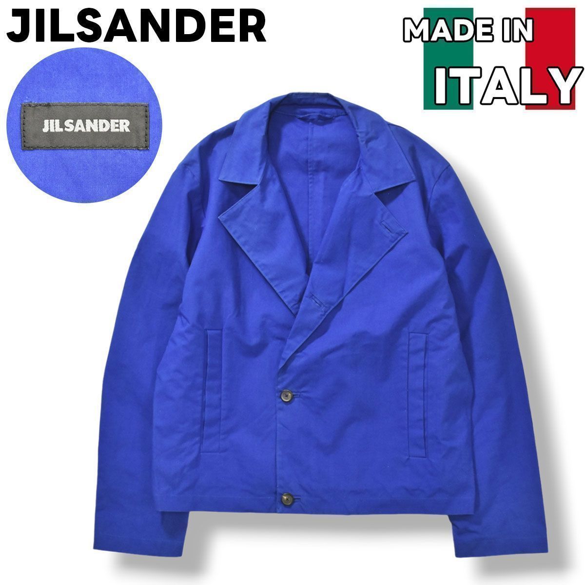 【高級】 イタリア製 ジルサンダー JILSANDER ショート丈 コットンジャケット ブルゾン 44 ブルー 短丈 メンズ