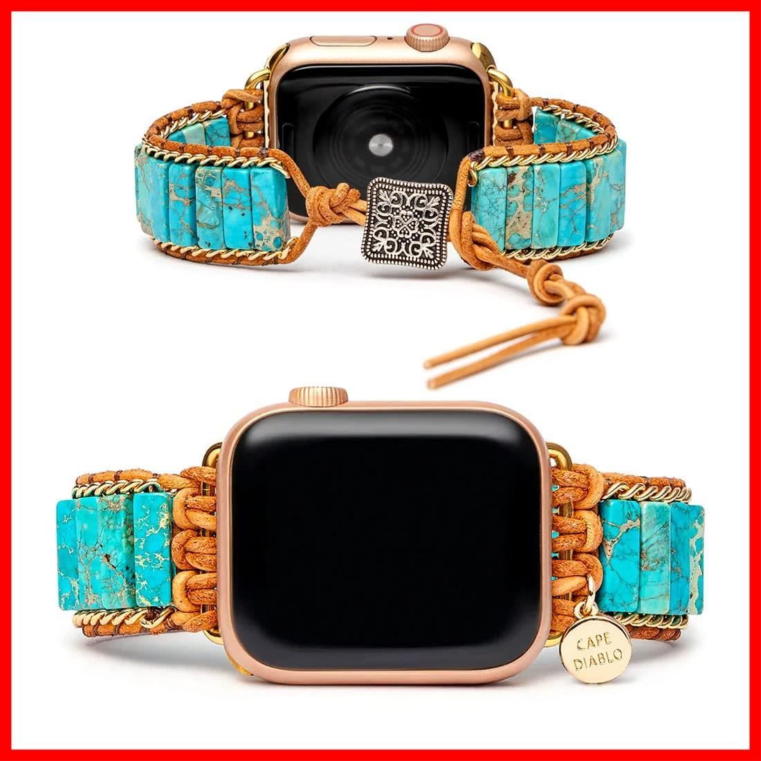 【人気商品】CAPE DIABLO Apple Watchバンド ネイティブターコイズ （アップルウォッチ） 38-49mm (Series 9-1SE Ultra2 / 1) 交換ベルト Lサイズ [ 天然石×ハンドメイド ブルー トルコ ストーン ブレ