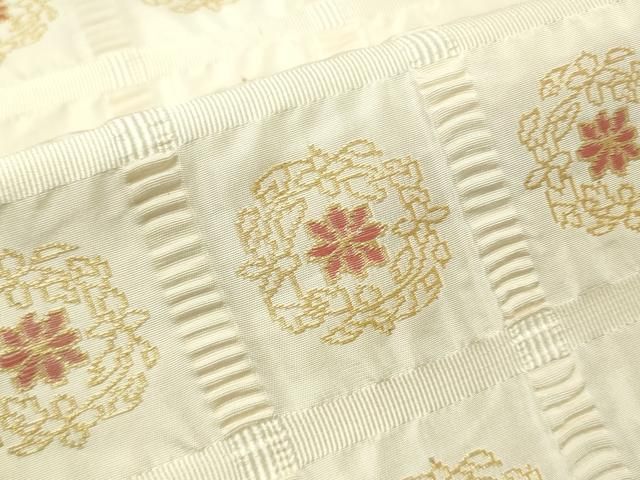 平和屋着物●つけ帯　格子花文　吉野間道　金糸　正絹　逸品　CAAV8701vp 平和屋着物○つけ帯 格子花文 吉野間道 金糸 正絹 逸品 CAAV8701vp