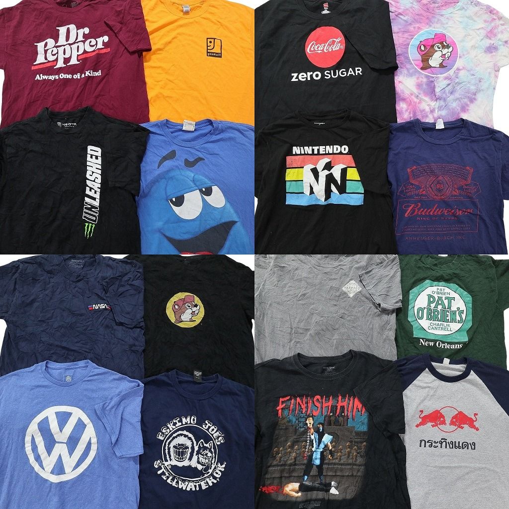 古着卸 有名企業 半袖Tシャツ 16枚セット メンズ Ｌ NASA ニンテンドー コカ コーラ モンスター 古着 NA9042