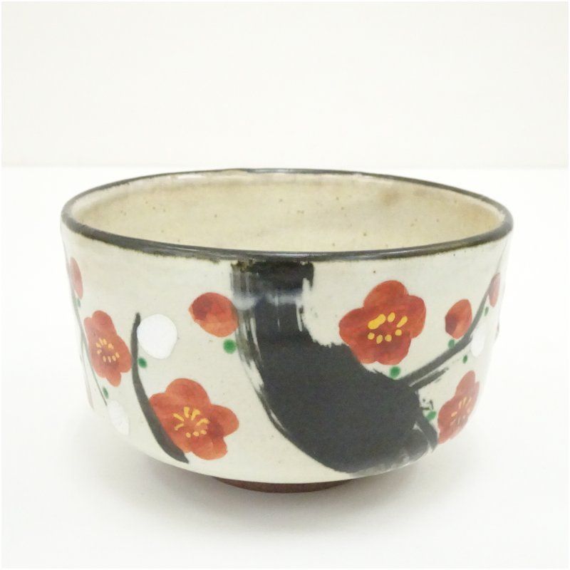 京焼 森岡嘉祥造 乾山写梅の絵茶碗 共箱 茶道 抹茶 おしゃれ 抹茶茶碗 抹茶碗 和食器 レトロ 茶器 骨董 茶わん 茶会 茶の湯 2月 1月 冬