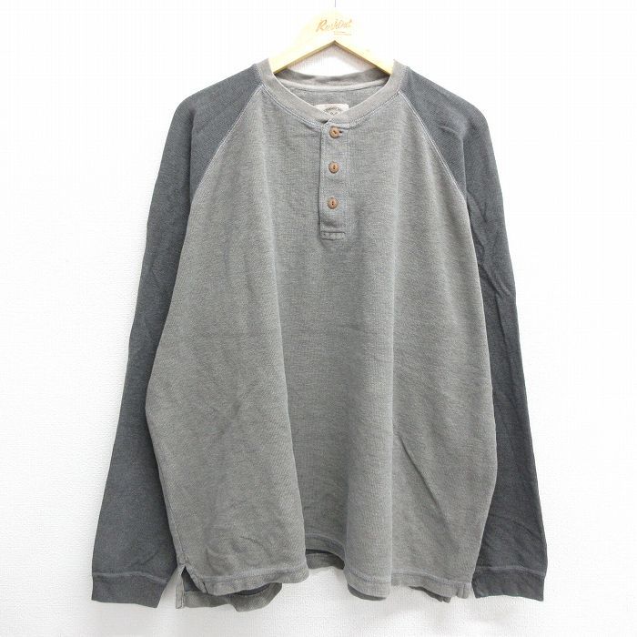 XL/古着 カベラス 長袖 ビンテージ Tシャツ メンズ 00s 無地 ツートンカラー ラグラン 大きいサイズ コットン ヘンリーネック グレー他 24a