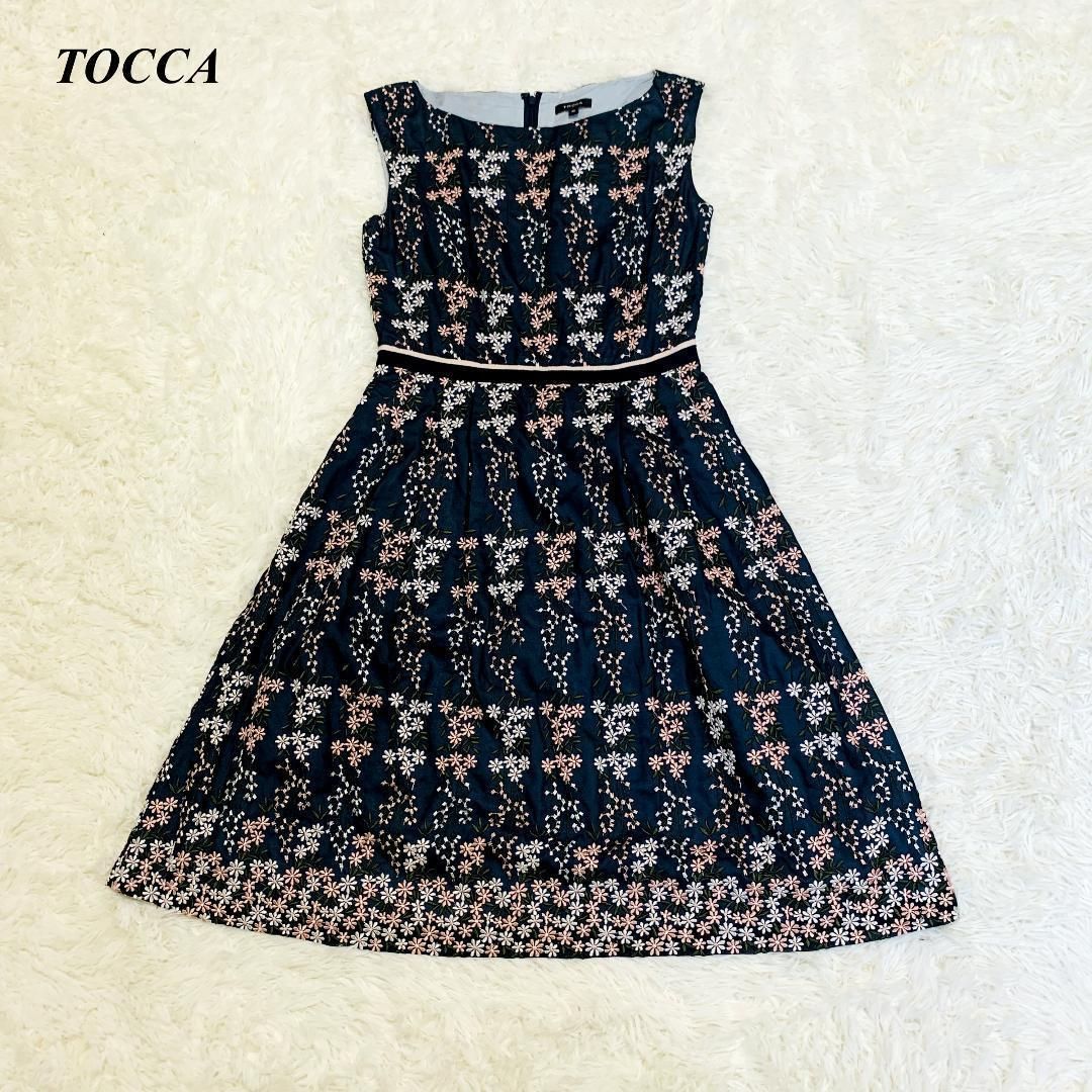 トッカ 華やかな花柄刺繍ドレスワンピース 0 XS SS ダークネイビー □