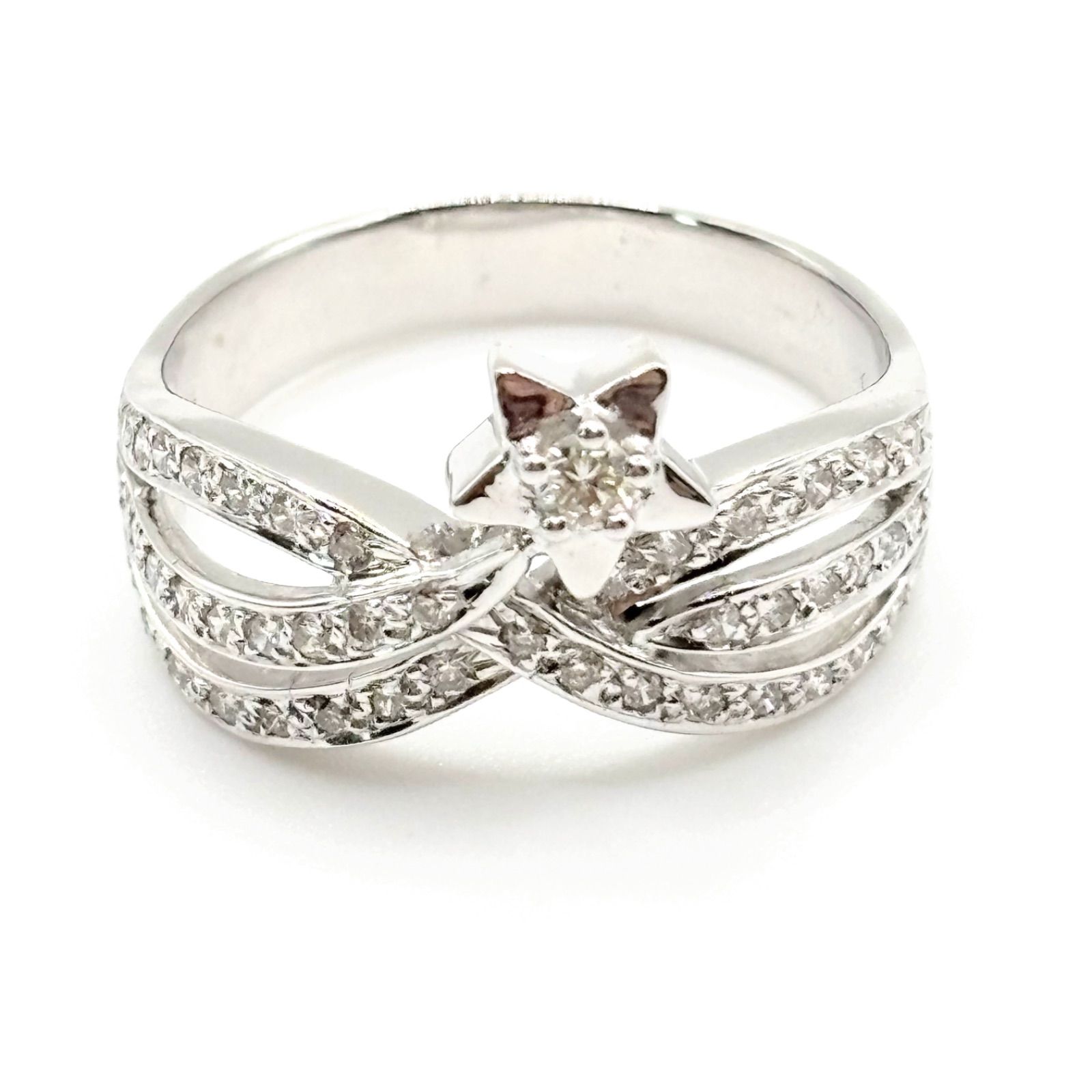 ダイヤモンドリング 18K 金 750 ホワイトゴールド 指輪 星 スター