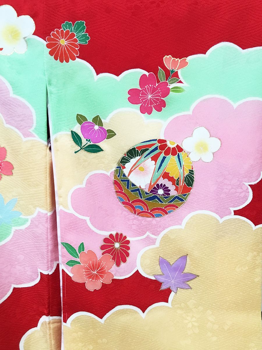 手描き 京友禅 金駒刺繍 女の子 お宮参り着 雲取りに鞠柄 産