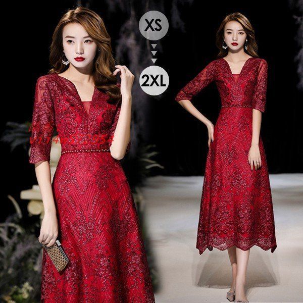 ドレス 大人 ピアノ 発表会 ミモレ丈ドレス 演奏会 母親 ミモレ丈 ワンピース パーティードレス イブニングドレス 結婚式 Aライン フォーマルドレス vii4w572954