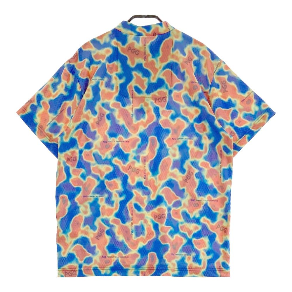 サイズ 4 PGG PEARLY GATES パーリーゲイツ モデル ハーフジップ 半袖Tシャツ 総柄 ブルー系 240101538493 ゴルフウェア メンズ ストスト