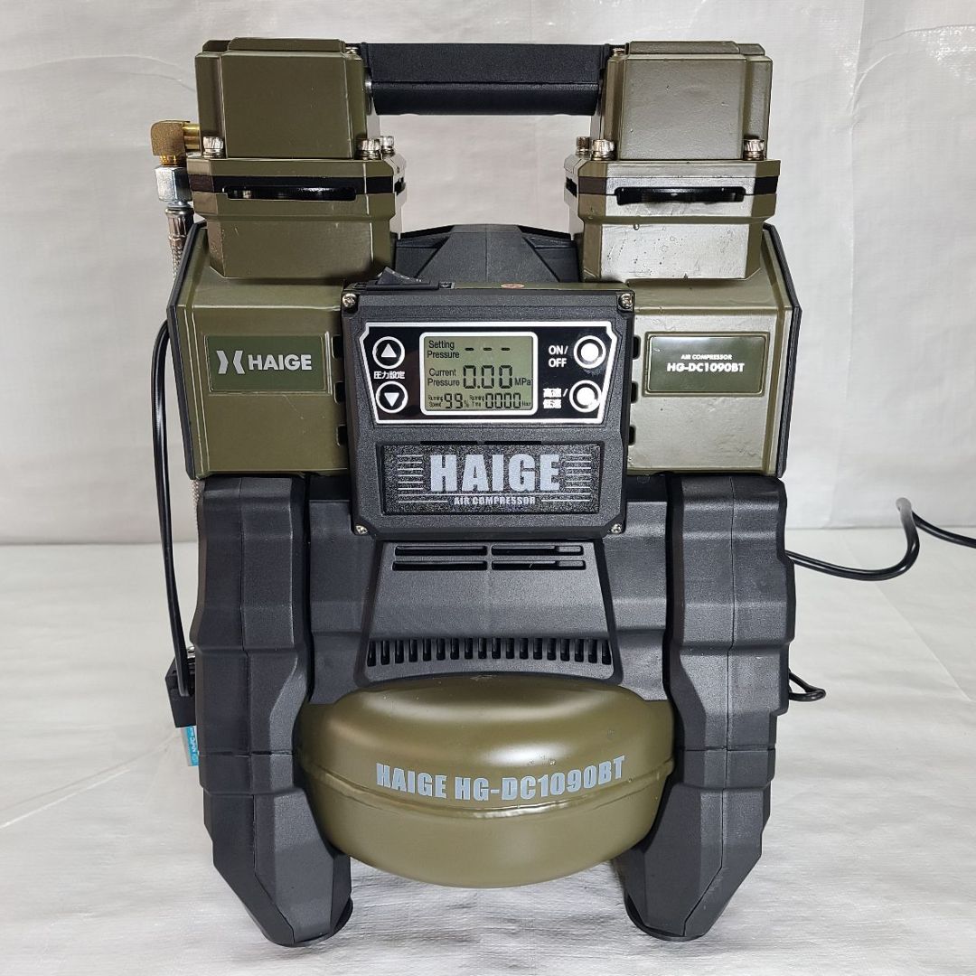 エアーコンプレッサー 100V 5L アルミタンク オイルレス AC電源|バッテリー充電式ハイブリッド 静音 小型 軽量 HG-DC1090BT 301-1
