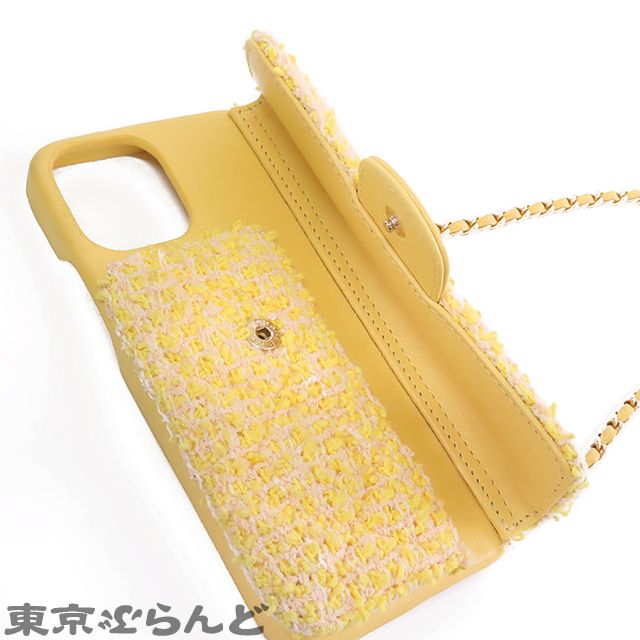 シャネル CHANEL カードホルダー付き スマホケース イエロー GP金具 