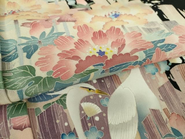 平和屋着物○本場加賀友禅作家 杉浦伸 黒留袖 立鶴 草花風景 正絹 逸品  